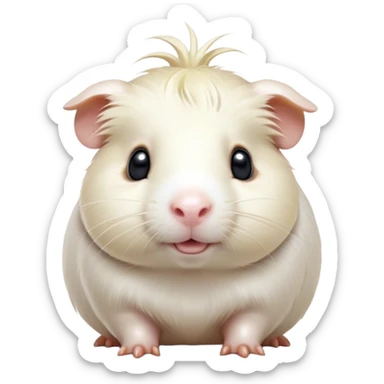 Cinematic Cute White Guinea Pig Portrait Emoji, Head tilted playfully and inquisitively, showcasing a silky, immaculate white coat with a natural glow, round, sparkling dark eyes filled with curiosity, Simplified yet irresistibly adorable features, highly detailed, glowing with a warm, friendly light, high shine, affectionate and lively, stylized with a touch of whimsy, bright and endearing, soft glowing outline, capturing the essence of a mischievous yet loving guinea pig, so playful it feels like it could nuzzle out of the screen and into your arms! sticker