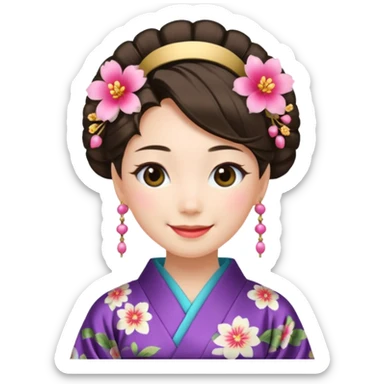 Japanese Princess with floral hairpin sticker