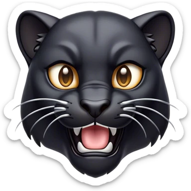 Cinematic Comical Panther Portrait Emoji, Head tilted dramatically with an exaggeratedly shocked expression, featuring a sleek, muscular body with wide, comically expressive eyes full of humorous disbelief, Simplified yet hilariously expressive features, highly detailed, glowing with a slightly sassy dark glow, high shine, dramatic yet playful, stylized with an air of quirky feline attitude, soft glowing outline, capturing the essence of a meme-worthy panther that looks ready to side-eye its way into viral fame! sticker