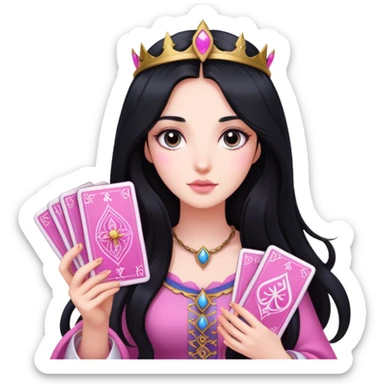 long black hair girl with pink tarot cards sticker