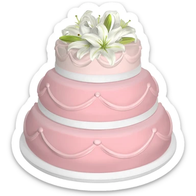 Pastel pink shaped wedding cake with and white lilies on top sticker