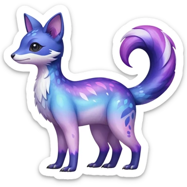  Shiny cute realistic iridescent glossy oily smooth silky soft White with indigo-Violet-purple-pinkish-gradient markings beautiful handsome gorgeous aesthetic colorful vibrant Vernid-Trico-species-Fakemon-creature by LiLaiRa, 4 legs, 1 tail, random markings, (full body) sticker
