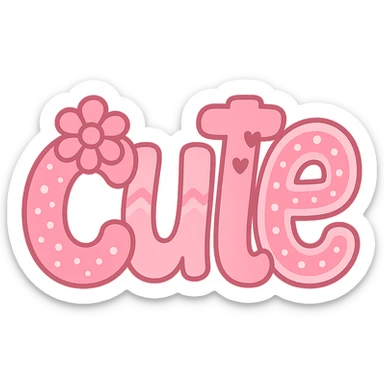 the word 'cute' in a creative, pink-themed style, remove background sticker