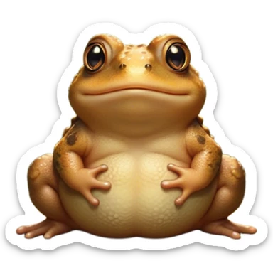 Cinematic Cute Toad Portrait Emoji, Head tilted playfully and inquisitively, featuring a charmingly plump form with bumpy, textured skin in rich earthy hues and round, sparkling eyes full of gentle mischief, Simplified yet irresistibly adorable features, highly detailed, glowing with a warm, friendly woodland glow, high shine, affectionate and lively, stylized with a touch of whimsical nature charm, soft glowing outline, capturing the essence of a mischievous yet loving toad that seems as if it could hop out of the screen into your arms! sticker