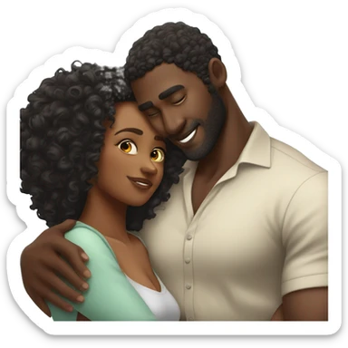 Tall handsome black man with curly hair hugs beautiful short curvy black woman sticker