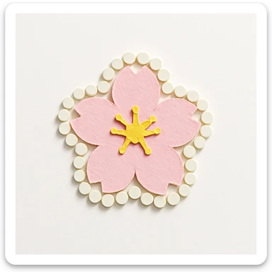 pastel sakura flower with a pearl border, paper craft style sticker