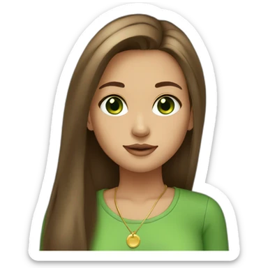 Cute girl with straight long brown hair (middlepart), green eyes, gold earrings and a green shirt. She ist looking fabulous btw sticker
