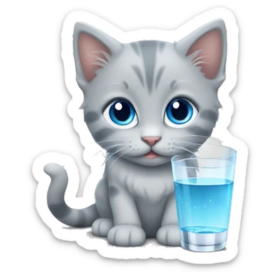 blue eyes grey kitten glass of water  sticker