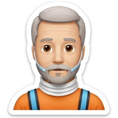 Older man with a beard and a neck brace sticker