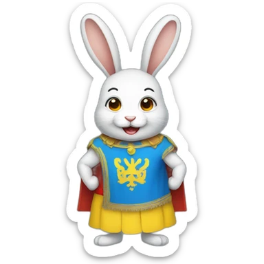 smiling rabbit dressed in a costume  Ukrainian flag sticker