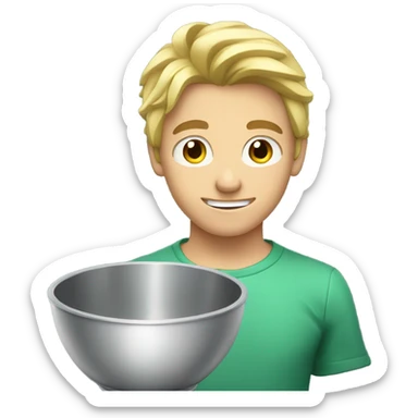 attractive blonde young man using a mixing bowl  sticker