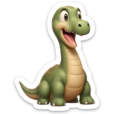 Cinematic Cute Yawning Brontosaurus Portrait Emoji, Head tilted slightly with a dramatic, wide-open yawn, showcasing its monumental, elongated neck and a massive, textured body with sleepy, half-closed eyes and a relaxed, open mouth, Simplified yet irresistibly cute features, highly detailed, glowing with a soft, cozy ancient glow, high shine, relaxed yet expressive, stylized with a dash of whimsical prehistoric ease, soft glowing outline, capturing the essence of a drowsy yet affectionate Brontosaurus that appears ready to stretch and yawn its way out of the screen! sticker