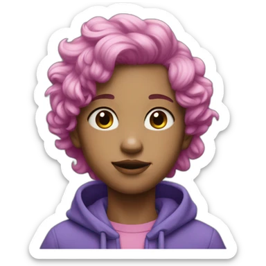 A voy whit purple skin AND pink hair, 3 pink eyes AND Green AND blue swetter sticker