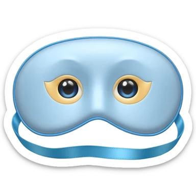 cute emoji of an isolated silky sleep mask, soft satin texture with gentle shine, light gray with pastel blue tones, embroidered sleepy eyes, no person, no face, cozy winter mood, smooth rounded shape, soft shadows sticker