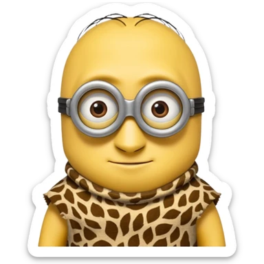 a minion wearing ancient animal skin cloth, half body, icon sticker