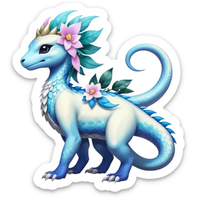 Shiny Glossy Pastel Light Divine Reptilian Beautiful Floral Snowy Pretty Absol-Amaura-Suicune-Cobalion-fusion, full body sticker