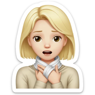 Blonde girl with her hand crossed wrapped around her neck with her mouth gaping open sticker