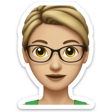 white skin woman with brown hair bun with green eyes and glasses sticker