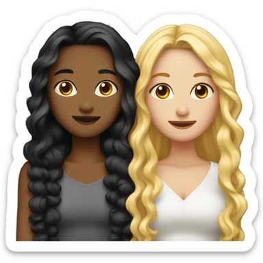 Woman with long straight blonde hair hugging a woman with long curly black hair  sticker