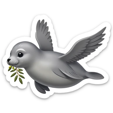 A flying seal carrying an olive branch sticker