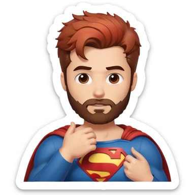 Adult Superman-with redish brownish messy hair-full trimmed beard- hand heart emoji sticker