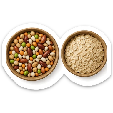 BOWL DI LEGUMI INSIEME A BOWL DI FIOCCHI DI AVENA POGGIATE,  iperrealistico 4k sticker