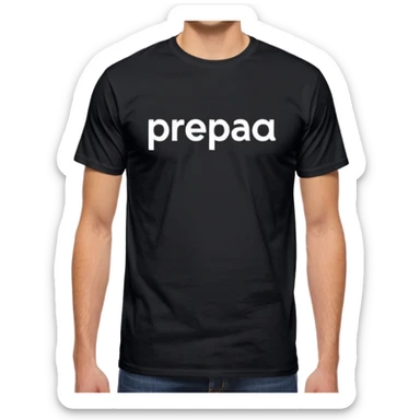 black short-sleeve T-shirt with the words “prepa udem” printed in small white text on the chest. The shirt has a simple, casual fit and a clean, minimalist look. sticker