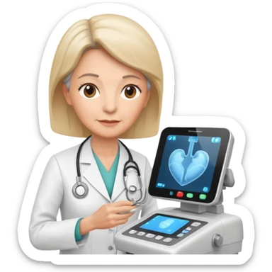 older female doctor working an ultrasound machine sticker