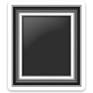 Minimalist emoji-style sticker of an empty rectangular picture frame, with pitch-black center. Clean edges, no texture, grayscale only.
 sticker