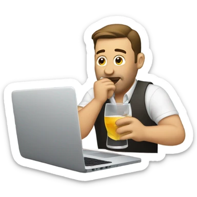 Man drinking alcohol while working on a lapop sticker
