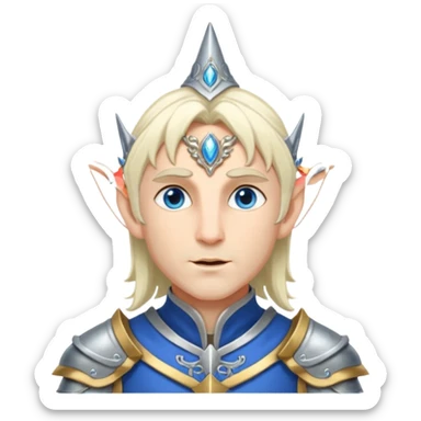 elf prince with pointy ears, white skin, silverblond shoulder-length hair, blue eyes, Chin beard, no crown or hat sticker