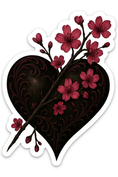 Remove the background, keep the goth sakura heart design intact, preserve all details, transparent background sticker