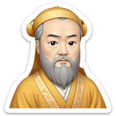 Cinematic Realistic Confucius Portrait Emoji, depicted as a wise ancient philosopher in traditional robes with a serene, contemplative expression, rendered with soft timeless textures and harmonious natural lighting that captures his enduring wisdom. sticker