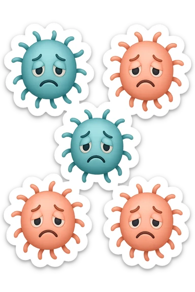 EMOJI STILE IPHONE DI 3 BATTERI INTESTINALI turchesi tristi e 3 batteri intestinali rosa salmone tristi CHE FLUTTUANO IN ARIA IPERREALISTICO 4K sticker