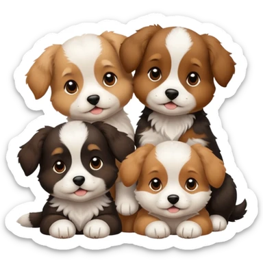 three puppies together, one on top and two on bottom, all different breeds, cute sticker