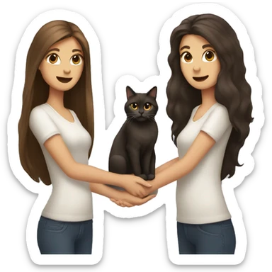 Two long hair brunettes and cats in their hands sticker