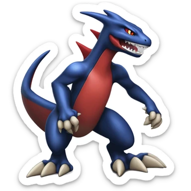Dark blue, beige, red, Modern, Futuristic, Cool, Edgy, Badass Punk-style Garchomp-Charmeleon-Croconaw Fakémon-Digimon  full body sticker