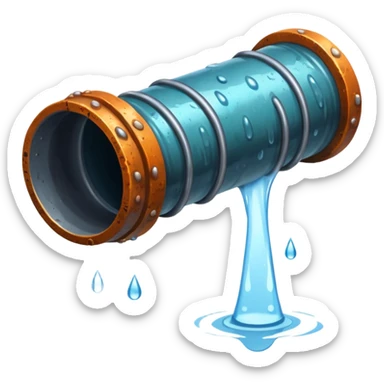 sewer steel shiny pipe with leaking water  sticker
