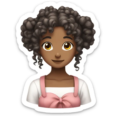 Cute girl with curly hair in two buns, anime style sticker