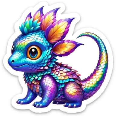 Colorful cute fuzzy realistic glittery Randomly-faerie-drake-colored sparkly exotic Fakémon-creature sticker