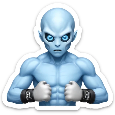 ice alien MMA fighter portrait, head and shoulders only, icy blue skin, frost aura, glowing cold eyes, combat gloves, 3D cartoon, mobile game icon style, clean background, no text, no watermark
 sticker