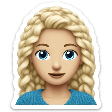 Beautiful finish blonde girl with blue eyes knitting sweater  sticker