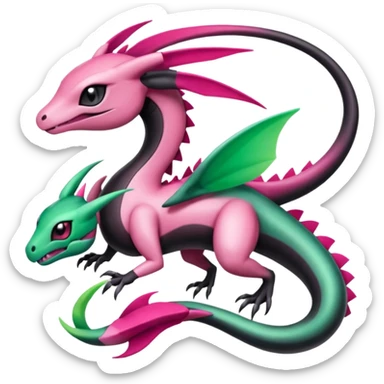 Magenta-black-white-gradients Meloetta-Rayquaza-Gorebyss-Salandit-Salazzle-Pokémon-Fakémon-creature-fusion-hybrid sticker