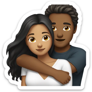 tan skin, Black long hair girl hugging with a white man with brown hair on top sticker