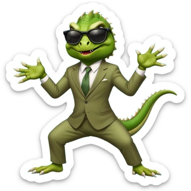 capitalist iguana banker godfather with black sunglasses breakdance scaring sticker