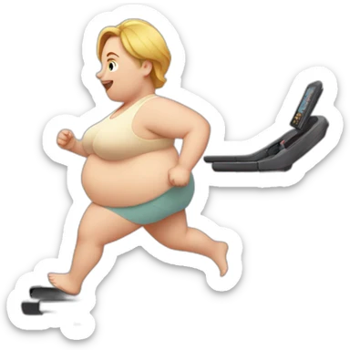 White-skinned very fat girl runs on a treadmill sticker