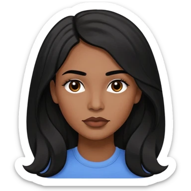 Preserve these features: long, slightly wavy black hair parted to the side, black eyes and eyebrows, full lips, medium-dark (black-brown) skin tone.
The image is a digital vector illustration, with clean lines, flat colors, and stylized semi-realistic features, minimal shading, and a square format. sticker