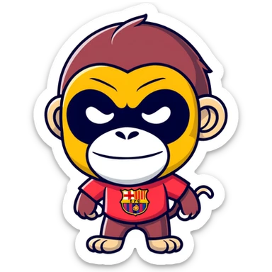 Monkey with Barcelona shirt, black mask on his face sticker