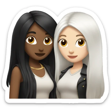 A lesbian couple with white skin and long black hair flirting sticker