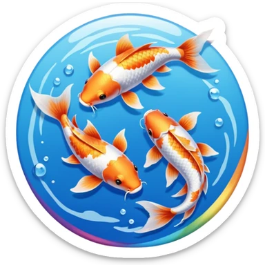 two koi fish swimming around in a circle rainbow blue bronze sticker